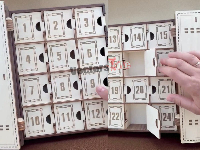 Laser Cut Personalized Christmas Advent Calendar with 24 Drawers