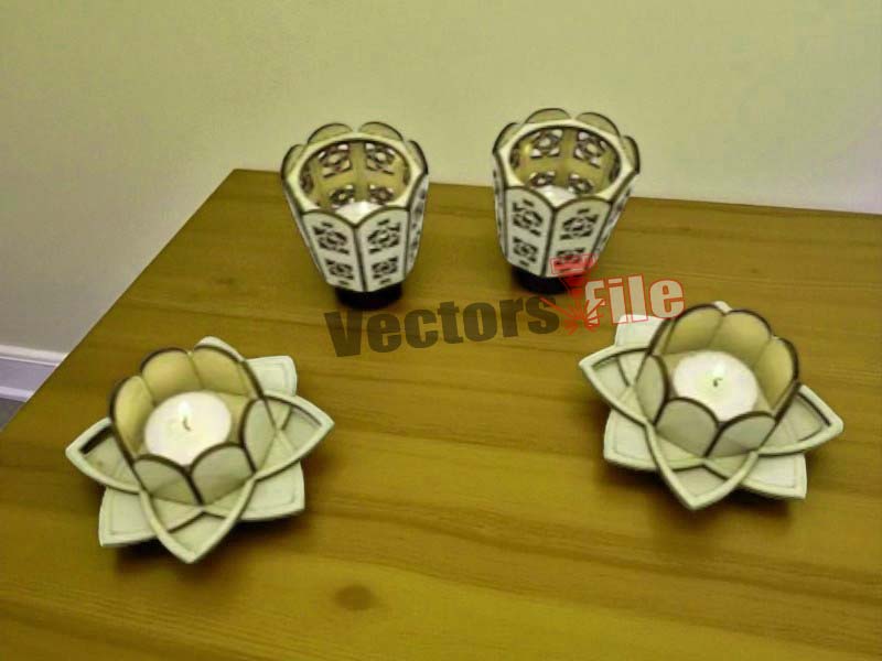 Laser Cut Decorative Tealight Candle Holders with Mirror Frame Design