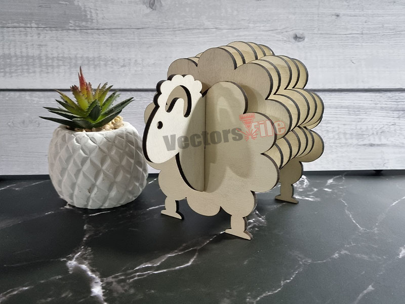 Laser Cut Sheep Shaped Coaster with Coaster Holder