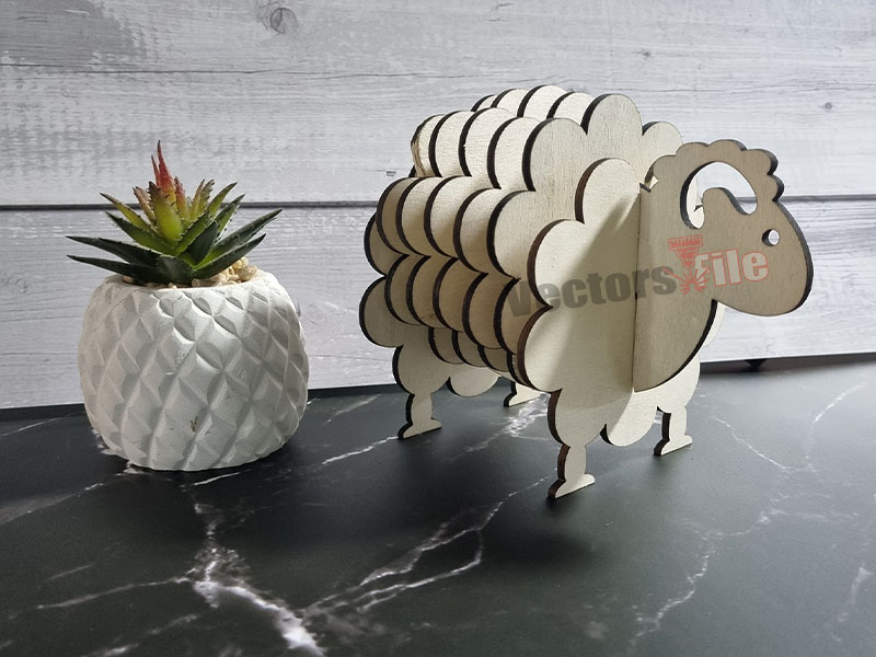 Laser Cut Sheep Shaped Coaster with Coaster Holder