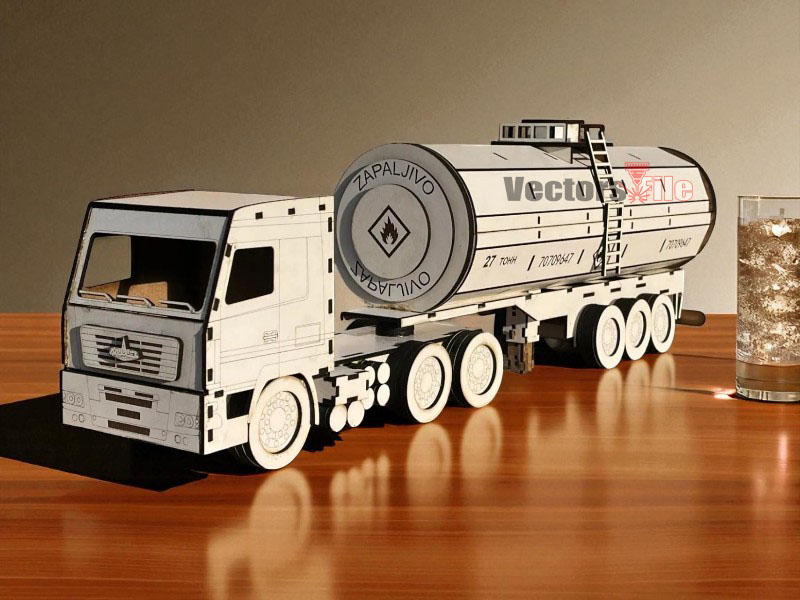 Laser Cut Fuel Tanker Truck Shaped Drink Bottle Holder