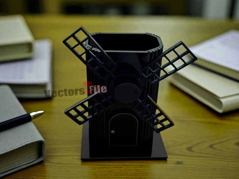 Laser Cut Wooden Windmill Pen and Pencil Holder