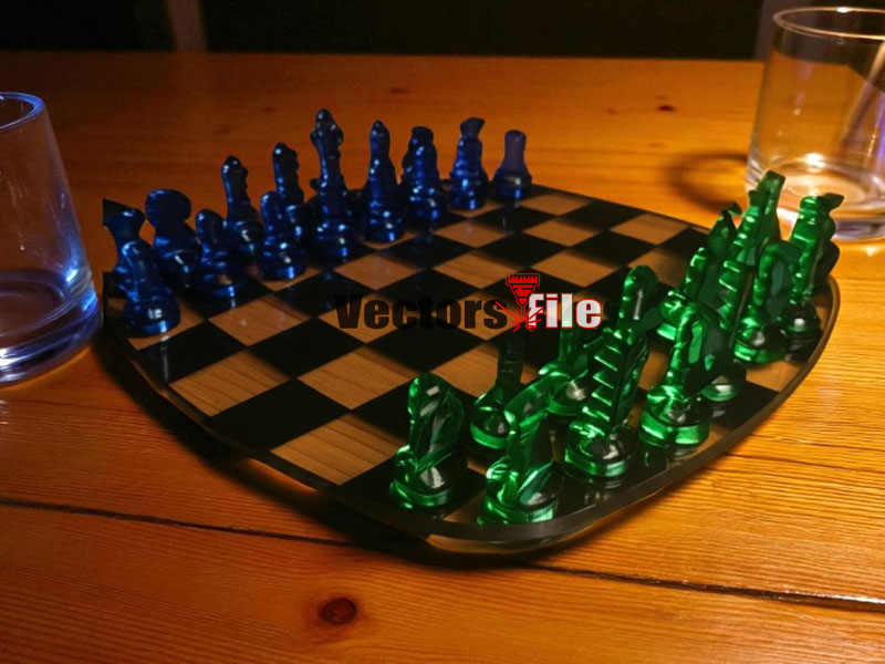Laser Cut Acrylic Chess Board Game with Chess Pieces Template