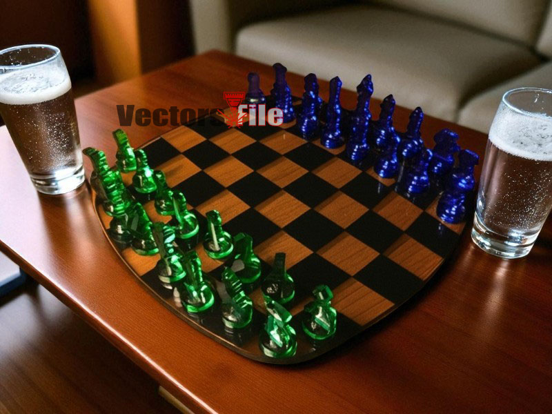 Laser Cut Acrylic Chess Board Game with Chess Pieces Template