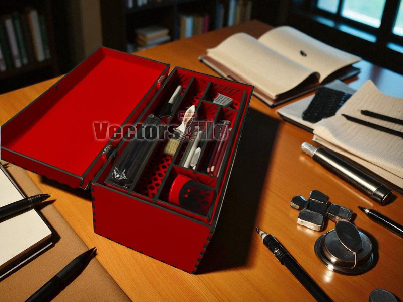Laser Cut Wooden Stationery Organizer Desk Caddy with Box