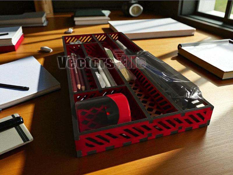 Laser Cut Wooden Stationery Organizer Desk Caddy with Box