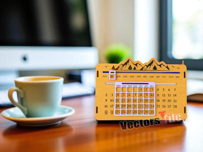 Laser Cut Wooden 3D Wooden Perpetual Lifetime Calendar Template
