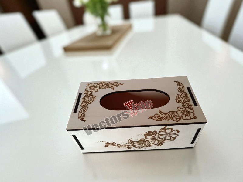 Laser Cut Wooden Tissue Box with Flower Pattern Decor Design Template