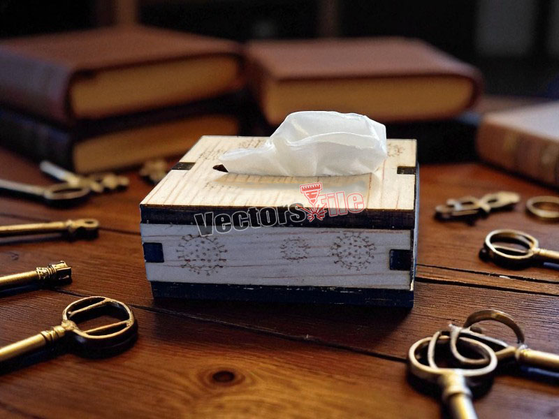 Laser Cut Wooden Tissue Box Keychain Design
