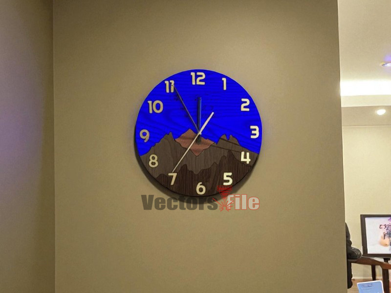 Laser Cut Mountain Wooden Round Wall Clock Design Wall Decor Idea