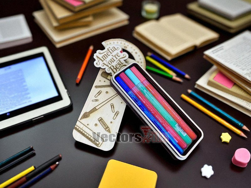 Laser Cut Wooden Pen and Pencil Box for Kids