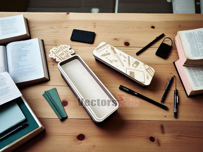 Laser Cut Wooden Pen and Pencil Box for Kids