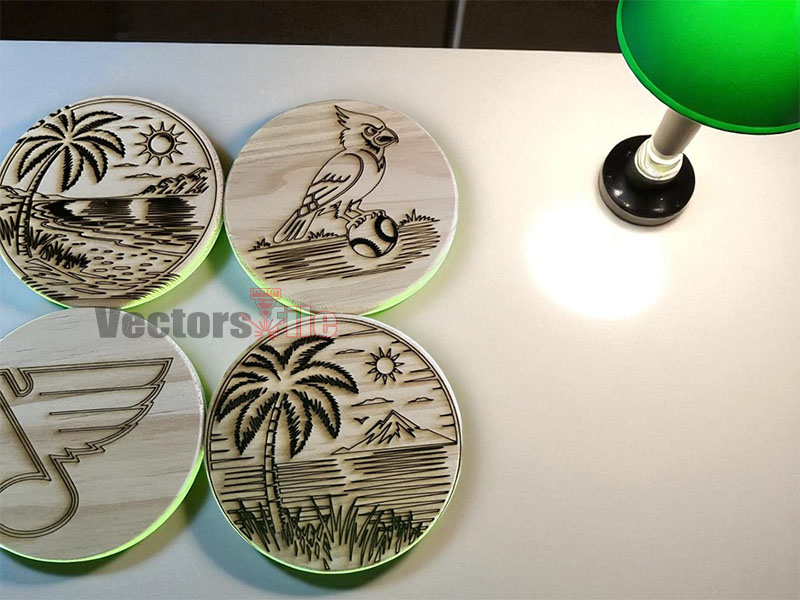 Laser Cut Wooden Coaster Design With Engraving Templates