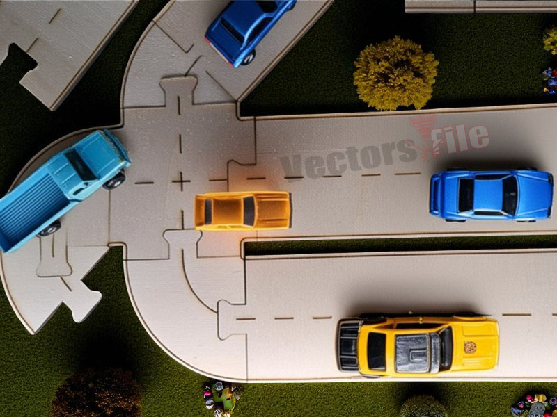 Kids Toy City Laser Cut 3D Puzzle Road Track Model Kit