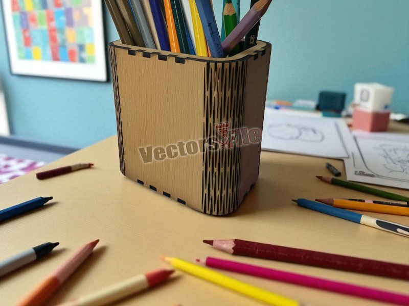 Laser Cut Pen and Pencil Holder with Living Hinge Pattern