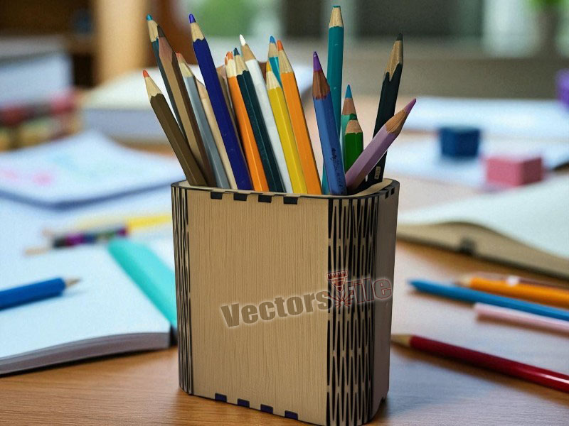 Laser Cut Pen and Pencil Holder with Living Hinge Pattern