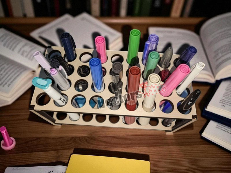 Laser Cut Wooden Desk Organizer Designed To Hold Pens Pencil and Markers Holder