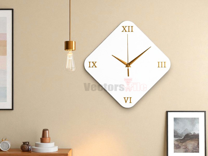 Laser Cut Modern Square Wall Clock with Roman Numerals in a Golden Acrylic