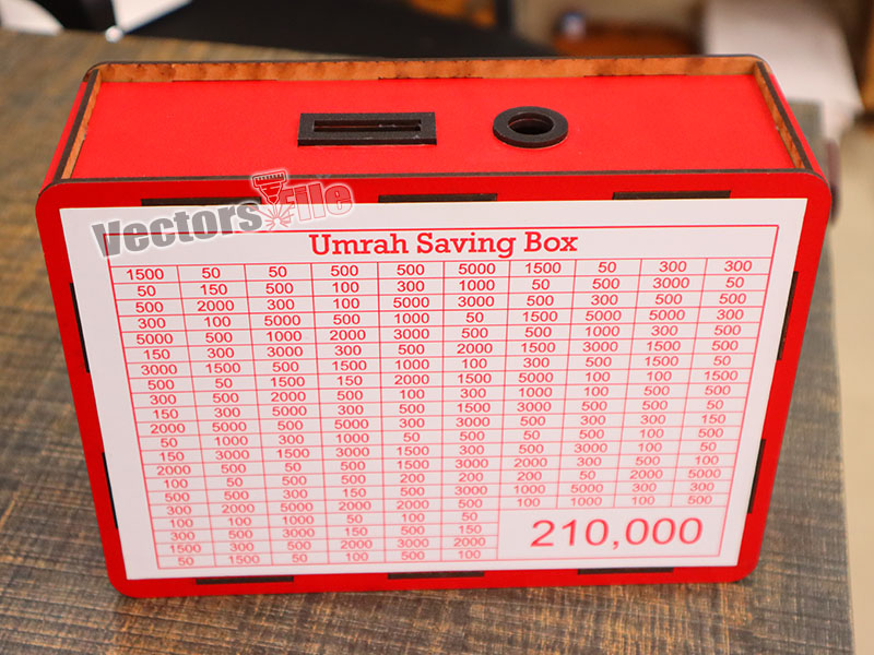 Laser Cut Umrah Saving Box With Printable Amount Pattern Template