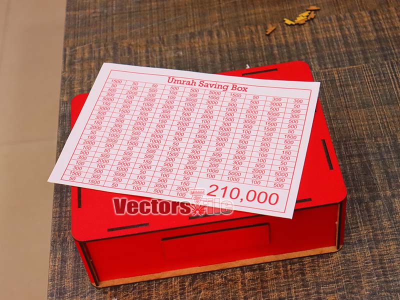 Laser Cut Umrah Saving Box With Printable Amount Pattern Template
