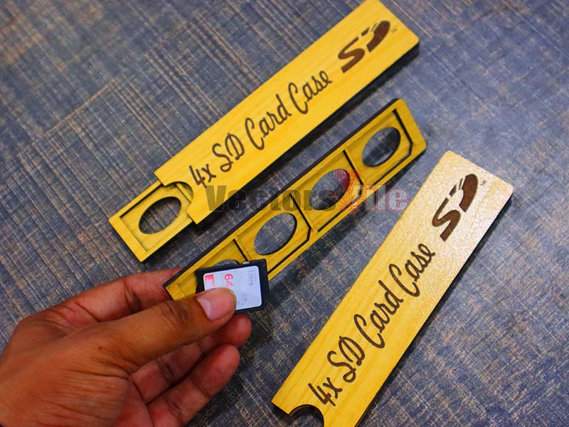 Laser Cut 4 SD Card Slot Wooden Organizer Case Design