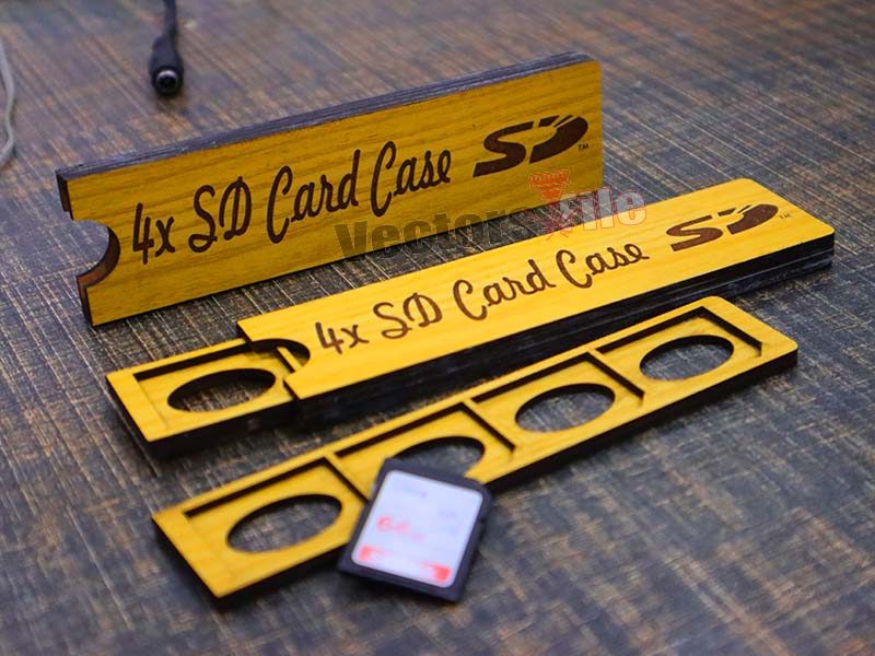 Laser Cut 4 SD Card Slot Wooden Organizer Case Design