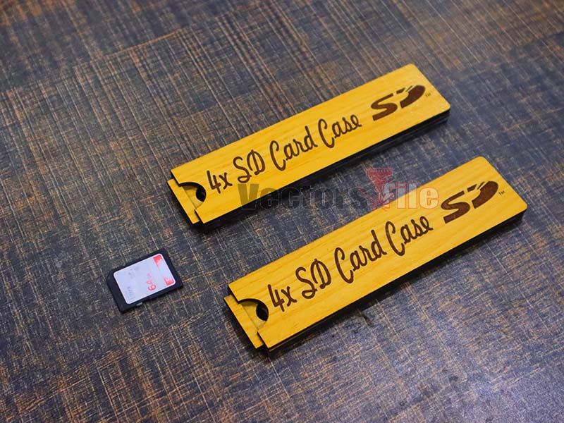 Laser Cut 4 SD Card Slot Wooden Organizer Case Design