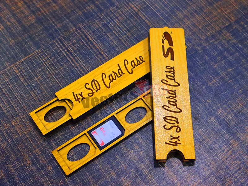 Laser Cut 4 SD Card Slot Wooden Organizer Case Design