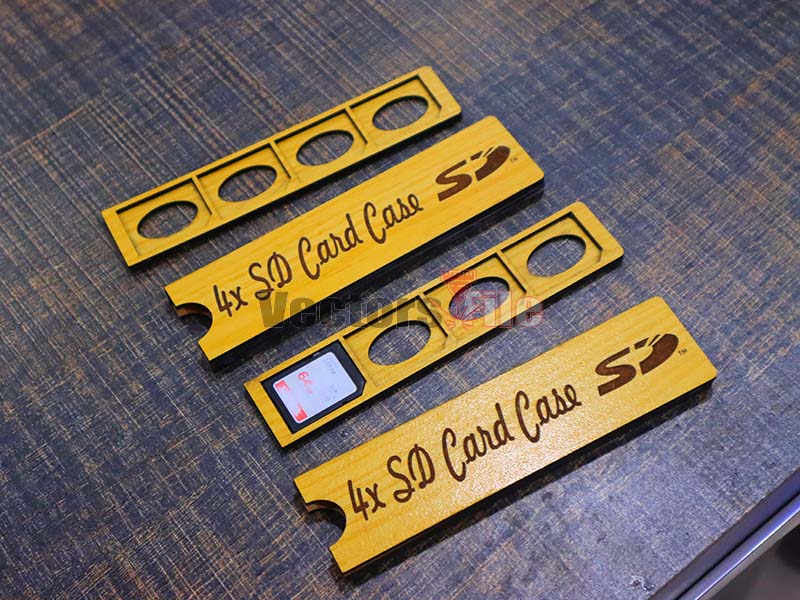 Laser Cut 4 SD Card Slot Wooden Organizer Case Design