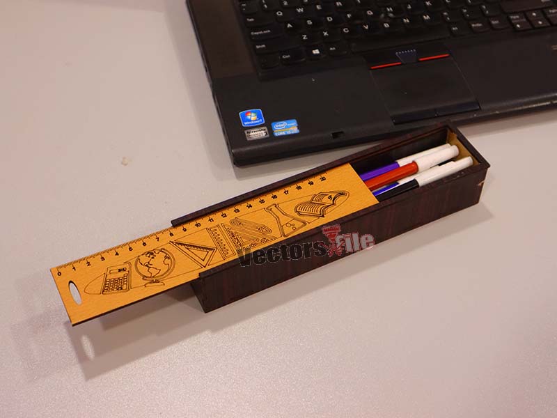 Laser Cut Wooden Pencil Geometry Box with Sliding Lid for Kids