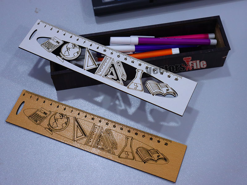 Laser Cut Wooden Pencil Geometry Box with Sliding Lid for Kids