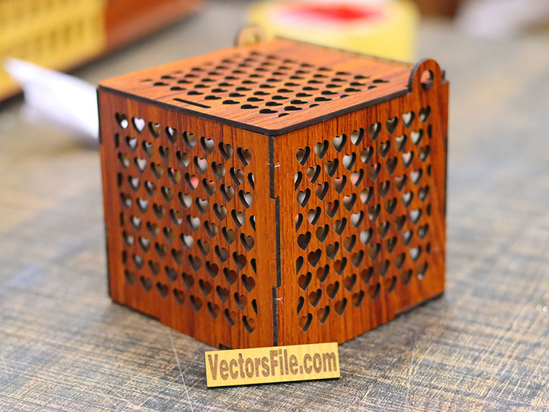 Laser Cut Heart Pattern Gift Box Design Wooden Jewelry Box