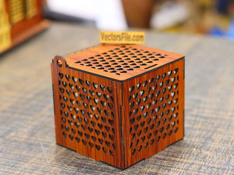Laser Cut Heart Pattern Gift Box Design Wooden Jewelry Box