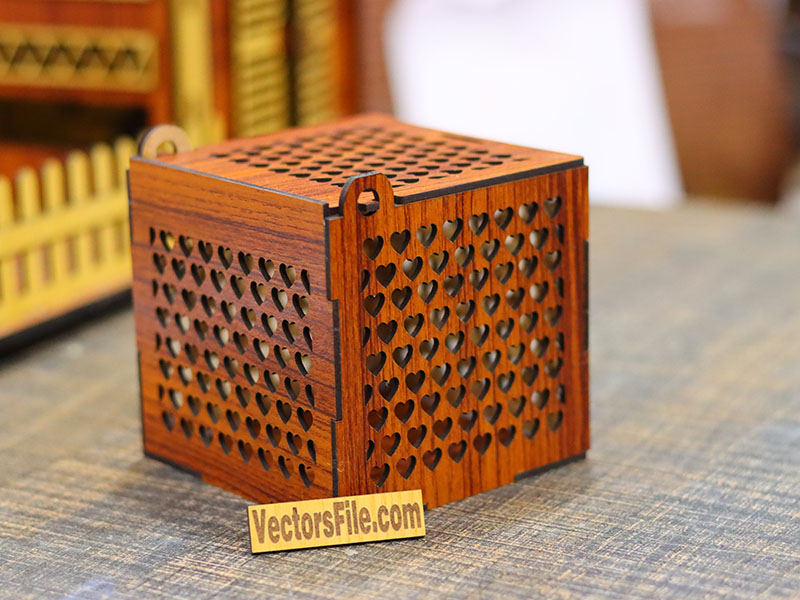 Laser Cut Heart Pattern Gift Box Design Wooden Jewelry Box