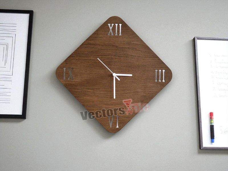 Laser Cut Concrete and Wood Rhombus Wall Clock Template