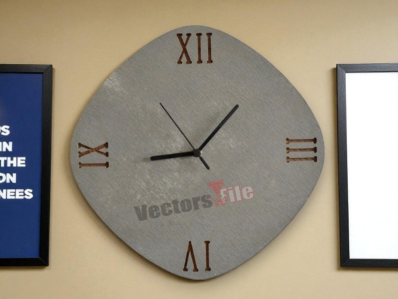 Laser Cut Concrete Style Wooden Wall Clock Design with Roman Numerals