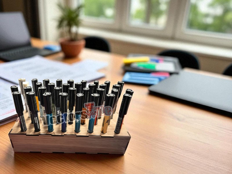 Laser Cut 32 Pen and Pencils Marker Holder Box Stand Design