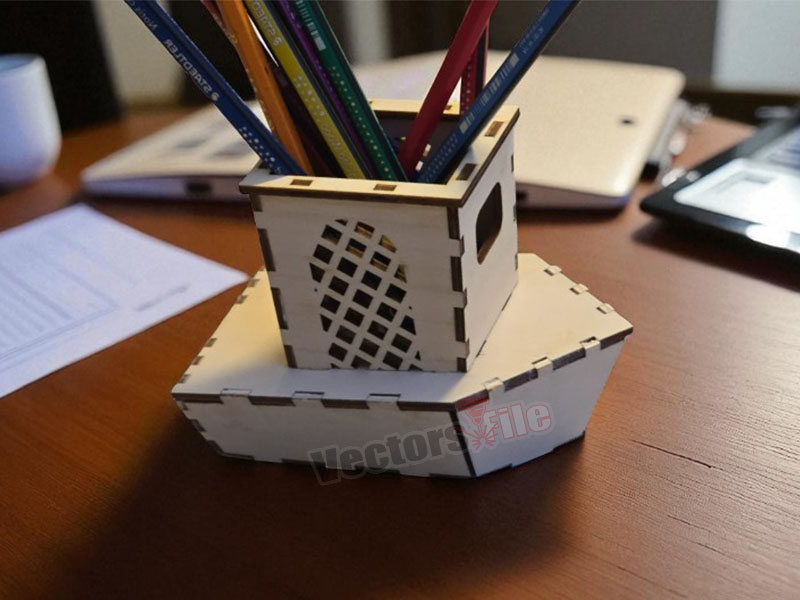 Laser Cut Ship Pen Holder Wooden Boat Pencil Organizer