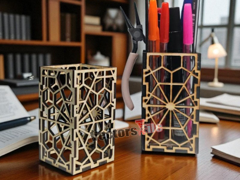 Laser Cut Pen and Pencil Holder with Jali Pattern Design