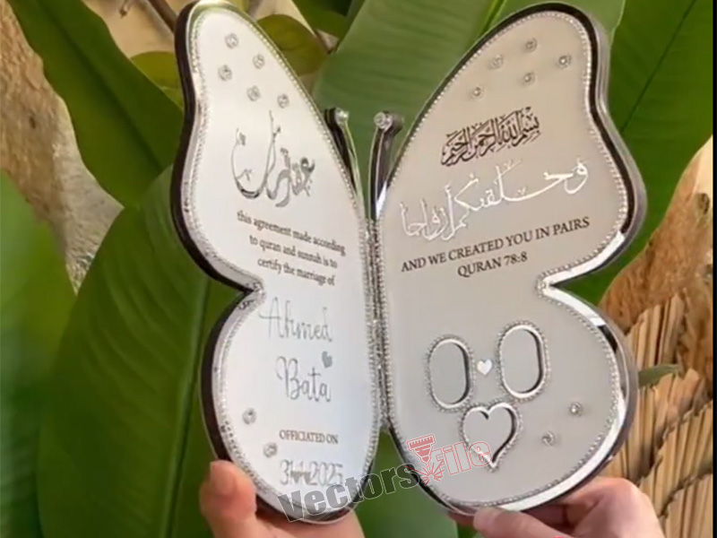 Butterfly Thumb Board Nikah Frame Laser Cut Acrylic Nikkah Book Butterfly