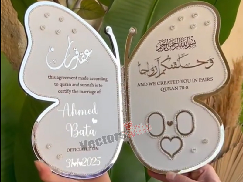 Butterfly Thumb Board Nikah Frame Laser Cut Acrylic Nikkah Book Butterfly