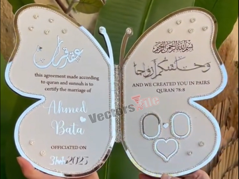 Butterfly Thumb Board Nikah Frame Laser Cut Acrylic Nikkah Book Butterfly