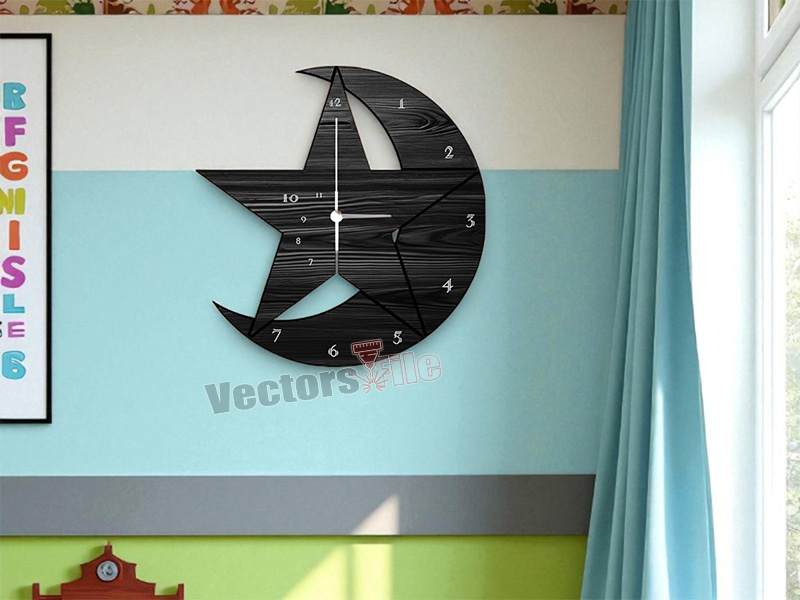 Laser Cut Star and Moon 3D Wall Clock Design