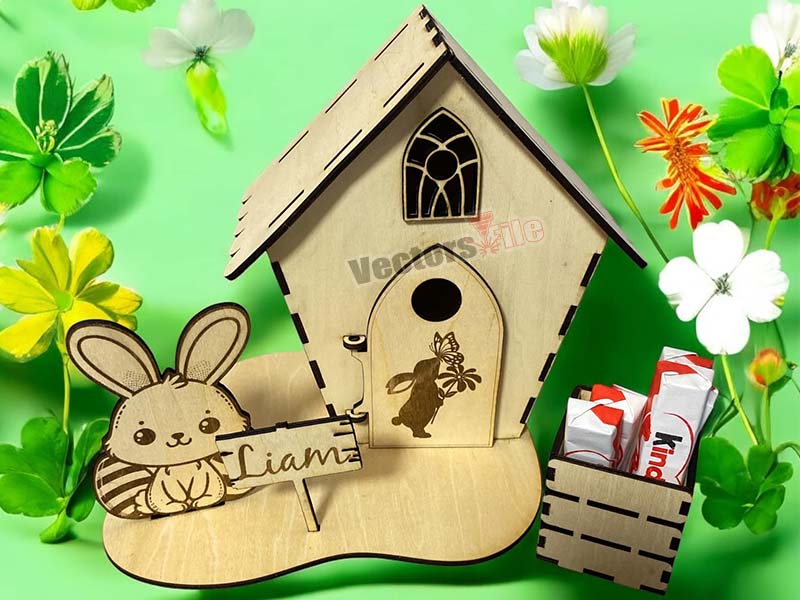 Laser cut Easter Gift Bunny House Egg Holder Decoration Ideas