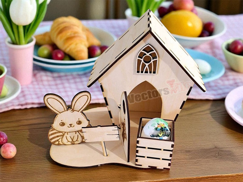 Laser cut Easter Gift Bunny House Egg Holder Decoration Ideas