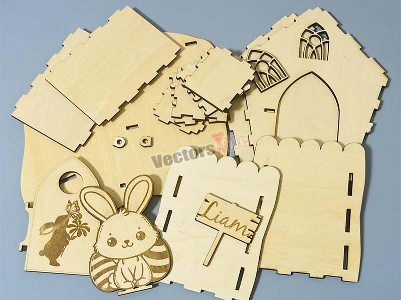 Laser cut Easter Gift Bunny House Egg Holder Decoration Ideas