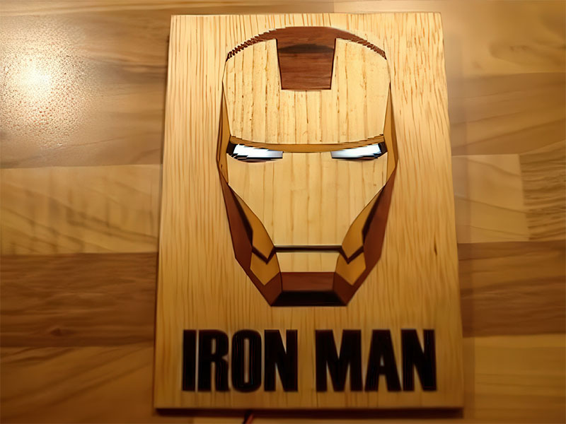 Laser Cut Iron Man Helmet Wall Art with Light DIY