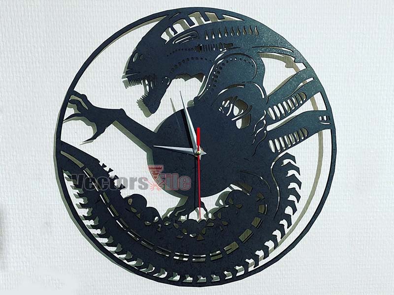 Laser Cut Alien Xenomorph Vinyl Wall Clock Design