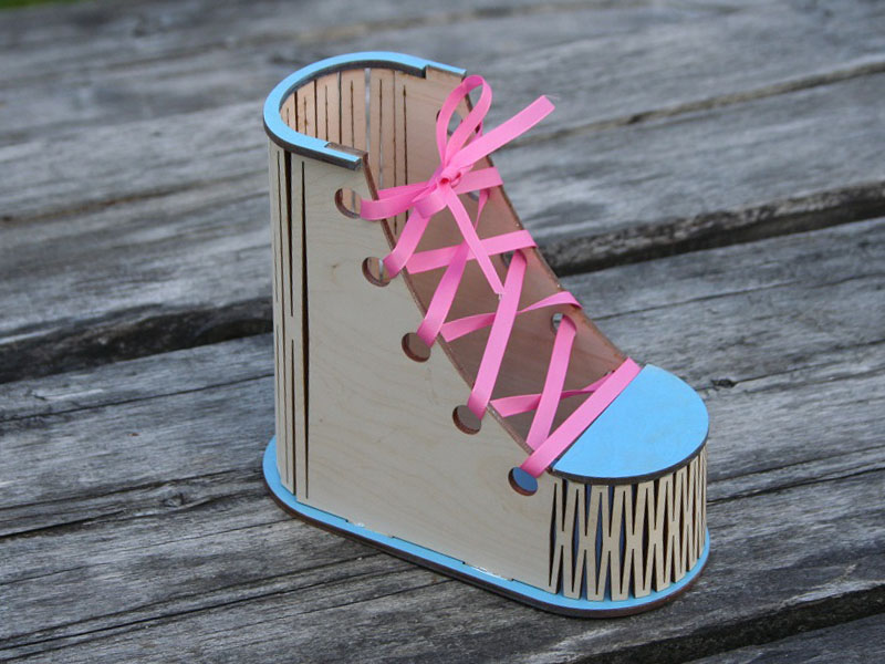 Laser Cut Wooden Boot Shape Pen and Pencil Holder