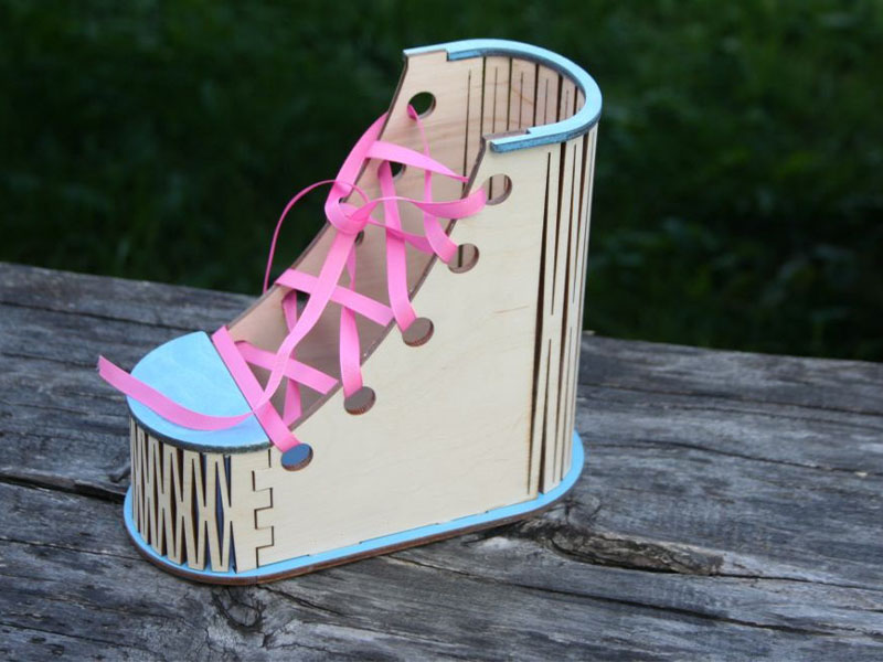 Laser Cut Wooden Boot Shape Pen and Pencil Holder